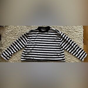 ASOS DESIGN Curve black white striped long sleeve cropped crop top shirt 14